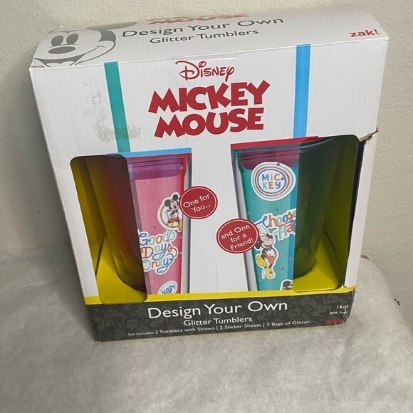 New Zak! Disney Mickey Mouse Design Your Own Glitter Tumbler Set of 2 ,16oz each - Picture 2 of 4